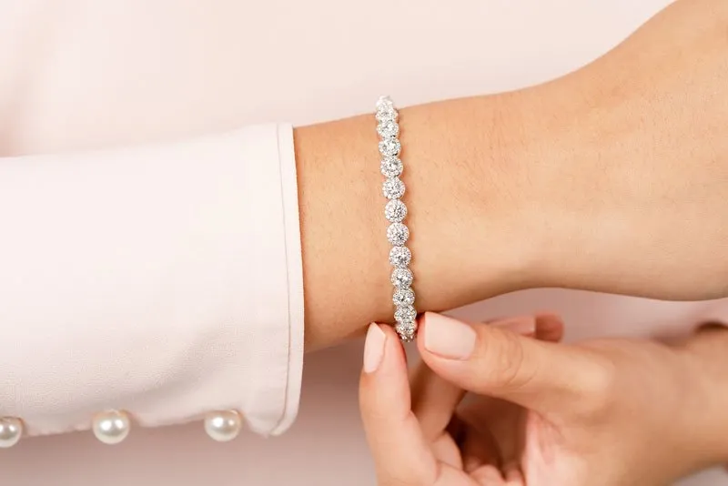 Divinely Dazzling Halo Bangle Diamond Bracelet with 2.56 ct.(finished) 1mm, 3.2mm
