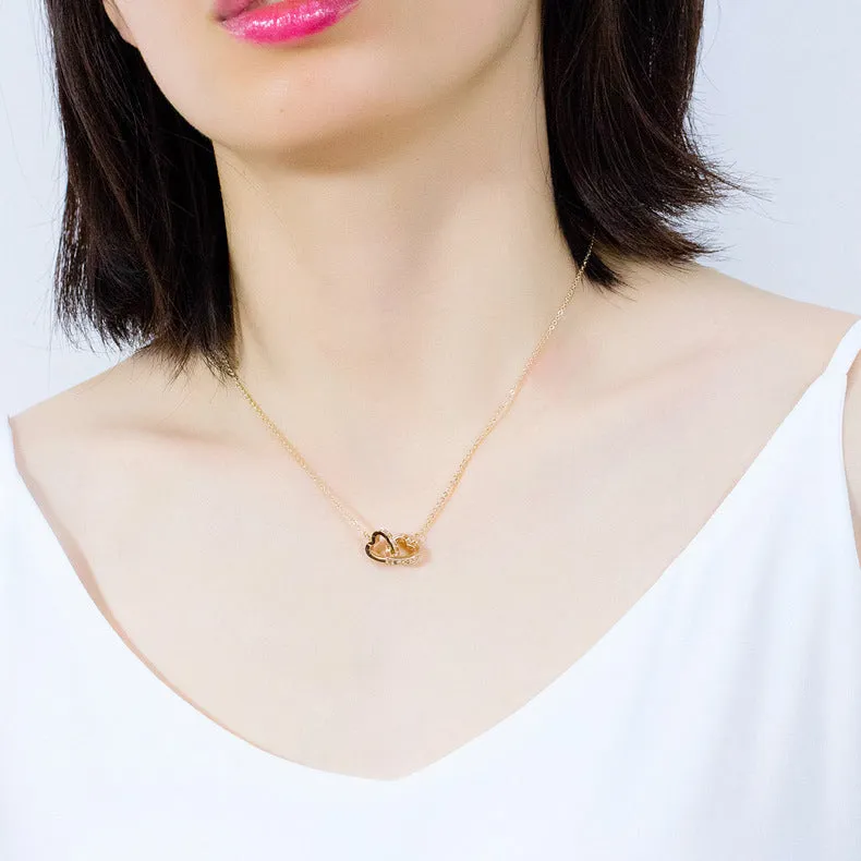 Double Heart Necklace Female Elegant Fashion Rose Gold Heart Pendant Copper Gold Plated Clavicle Chain