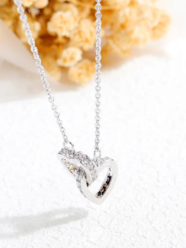 Double Heart Necklace Female Elegant Fashion Rose Gold Heart Pendant Copper Gold Plated Clavicle Chain