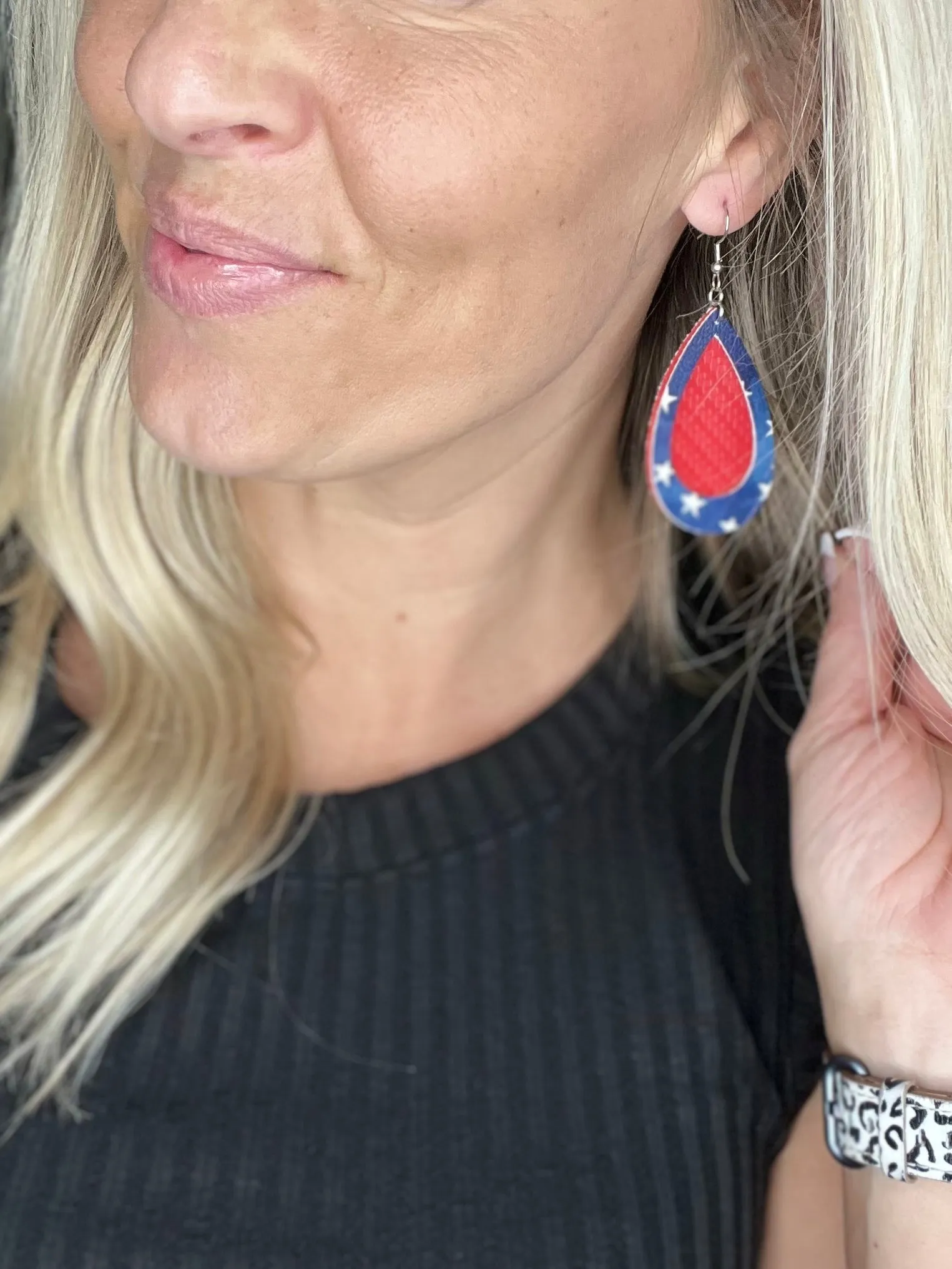 Double Layered Star Teardrop Faux Leather Earrings