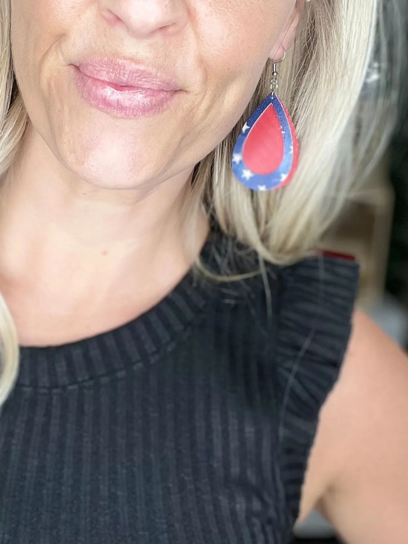 Double Layered Star Teardrop Faux Leather Earrings