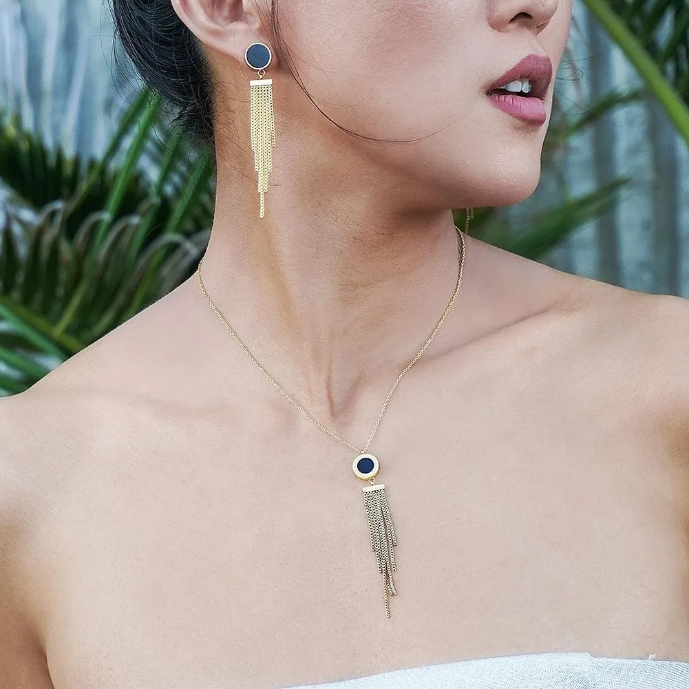 Double-Sided Shell and Acrylic Tassel Pendant Necklace - Hypoallergenic Metal - 15.16"   2.36" Extension - Gift Box Included