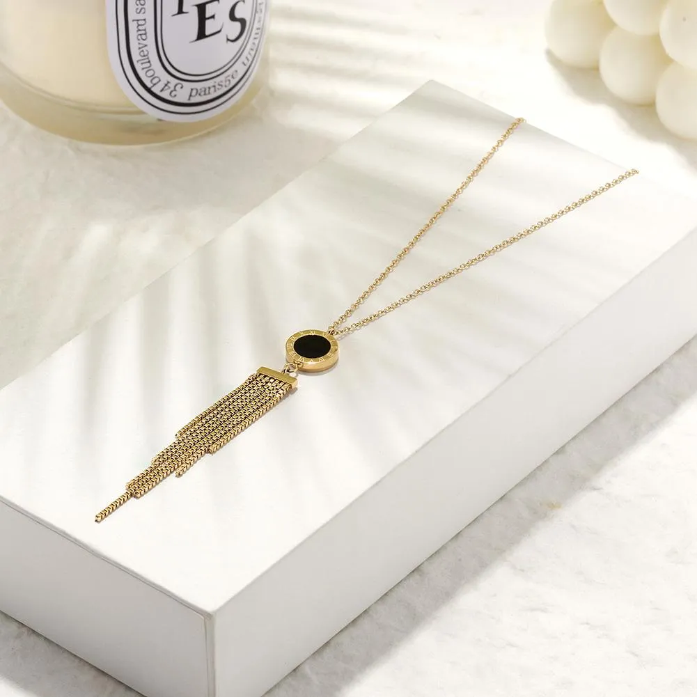 Double-Sided Shell and Acrylic Tassel Pendant Necklace - Hypoallergenic Metal - 15.16"   2.36" Extension - Gift Box Included