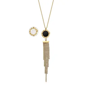 Double-Sided Shell and Acrylic Tassel Pendant Necklace - Hypoallergenic Metal - 15.16"   2.36" Extension - Gift Box Included