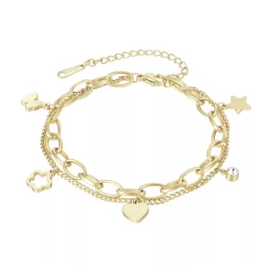 Double Stainless Steel Layered Charm Bracelet - Gold or Silver