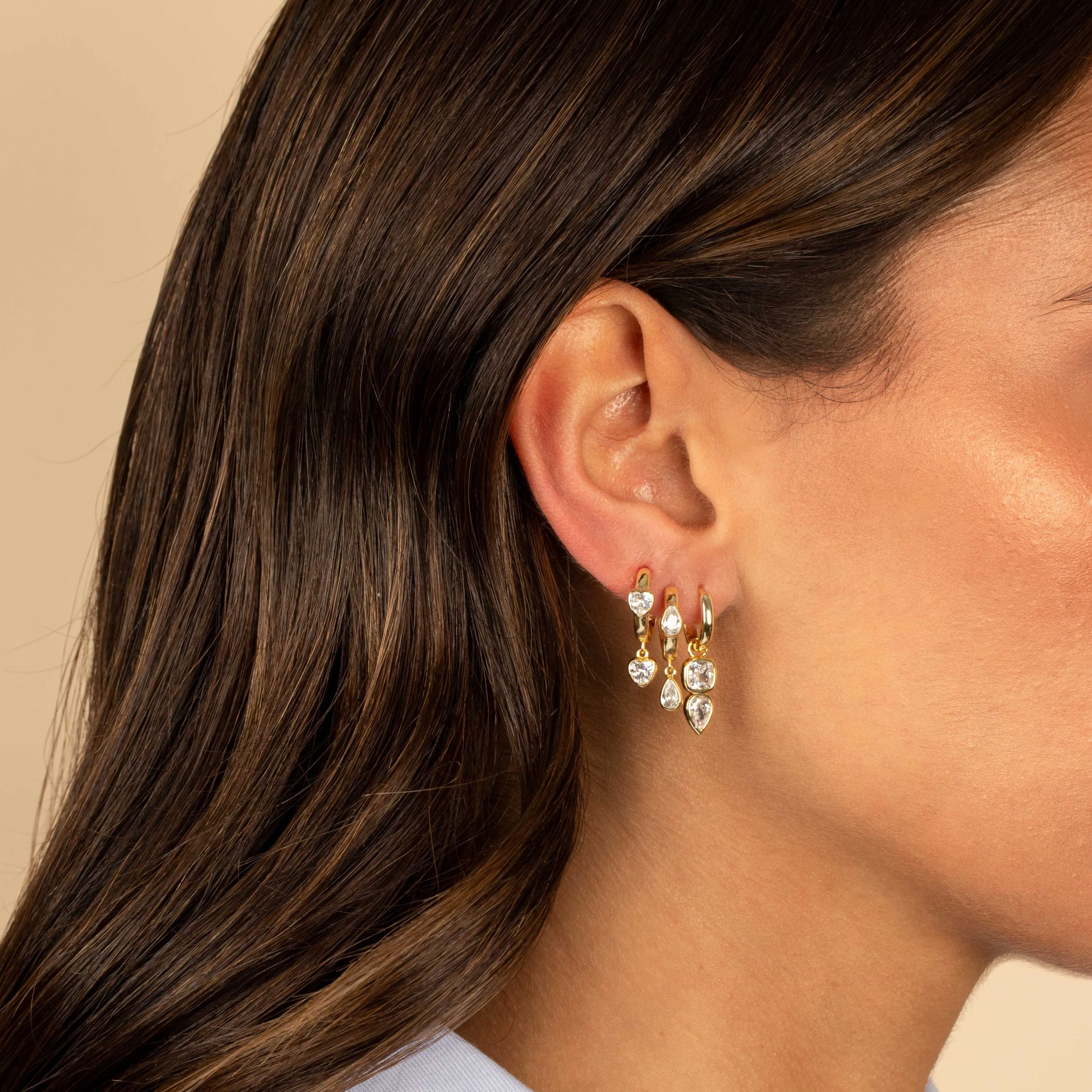 Double Teardrop CZ Dangle Huggie Earring