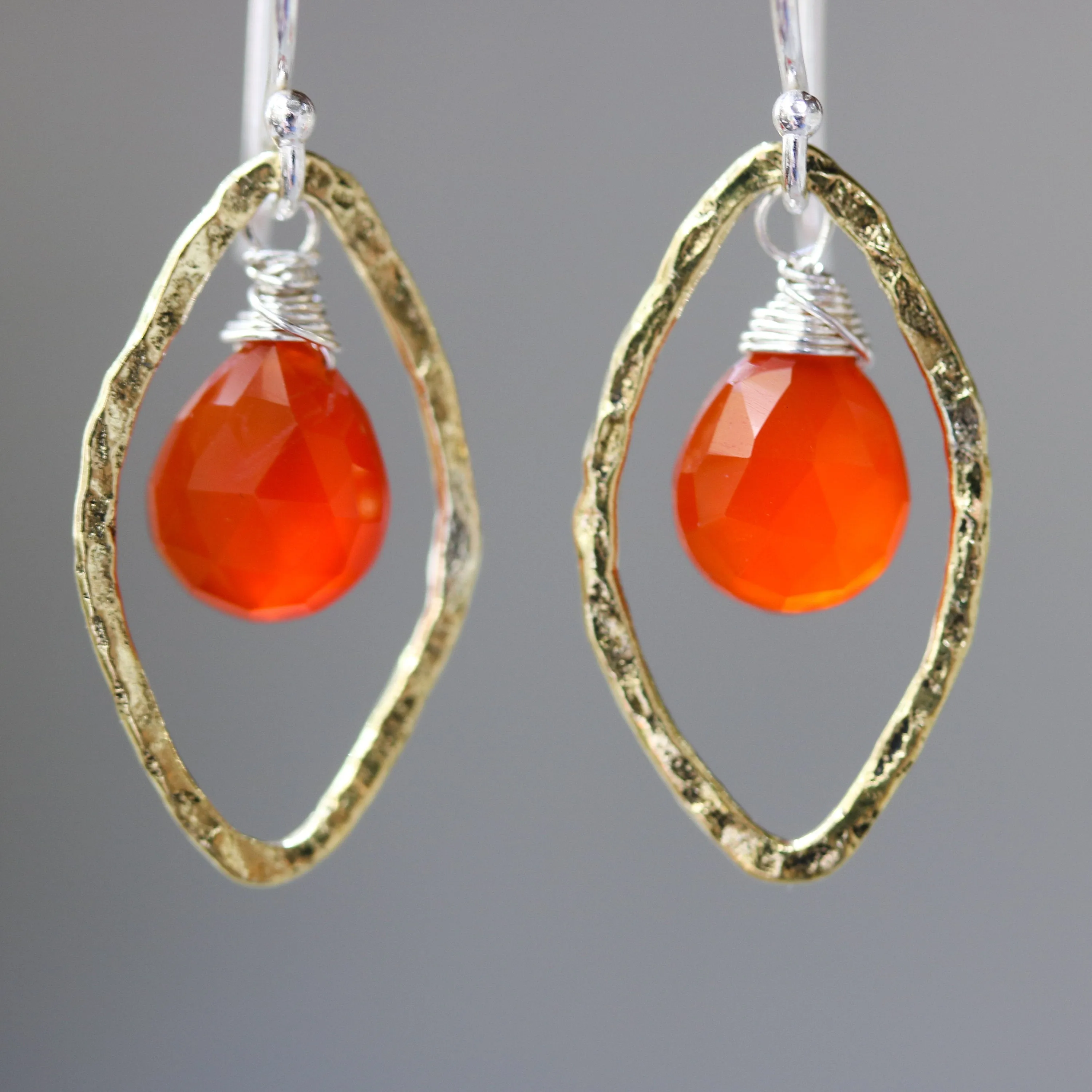 drop earrings, red earrings, carnelian earrings, gemstone earrings, dangle earrings, brass earrings, hoop earrings, gift for women