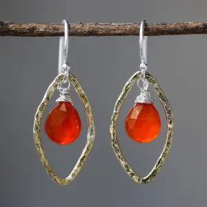 drop earrings, red earrings, carnelian earrings, gemstone earrings, dangle earrings, brass earrings, hoop earrings, gift for women