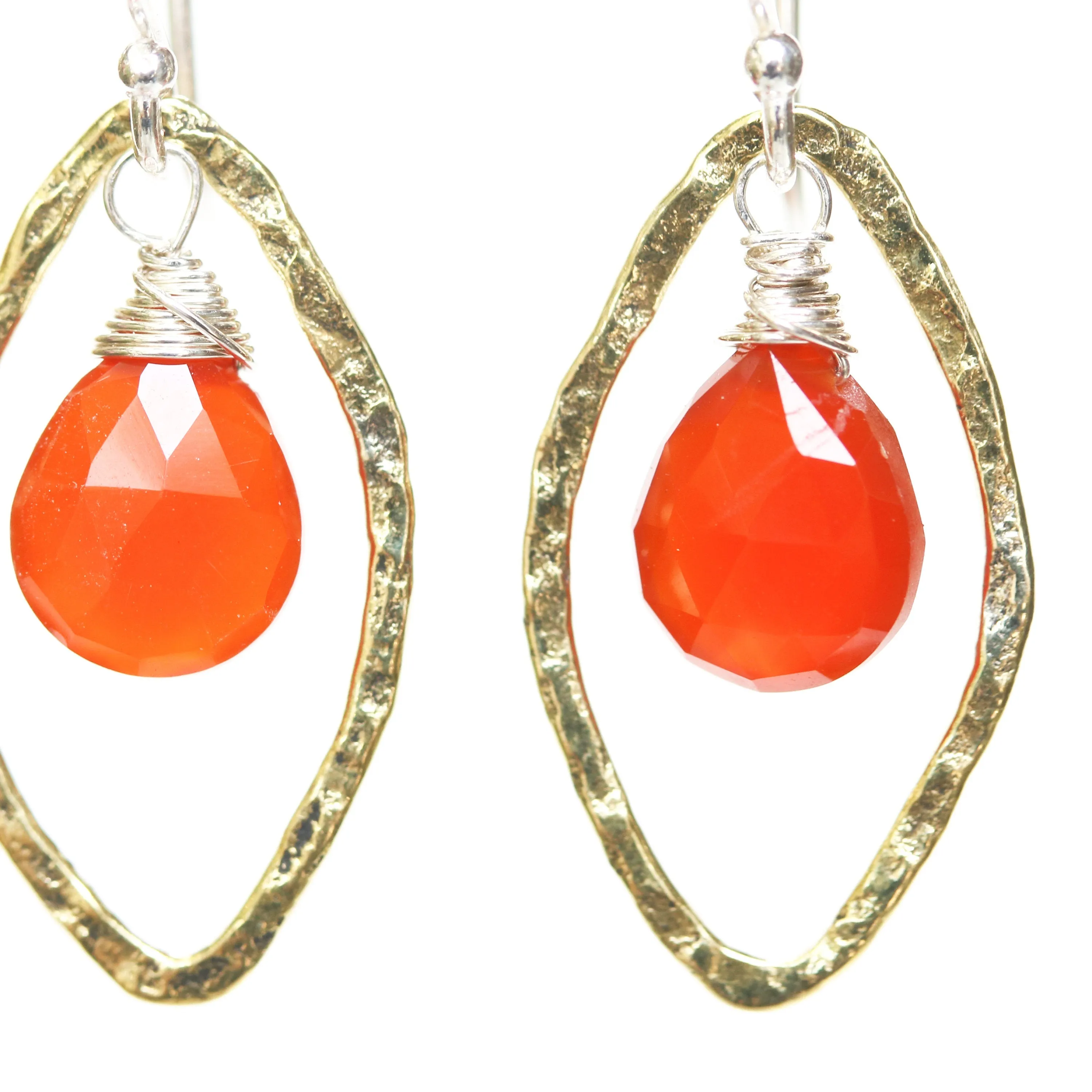 drop earrings, red earrings, carnelian earrings, gemstone earrings, dangle earrings, brass earrings, hoop earrings, gift for women