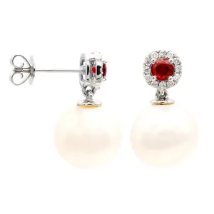 Earrings 14KW/1.6G W.FW 2RUBY-0.43CT 24RD-0.15CT 10-11mm