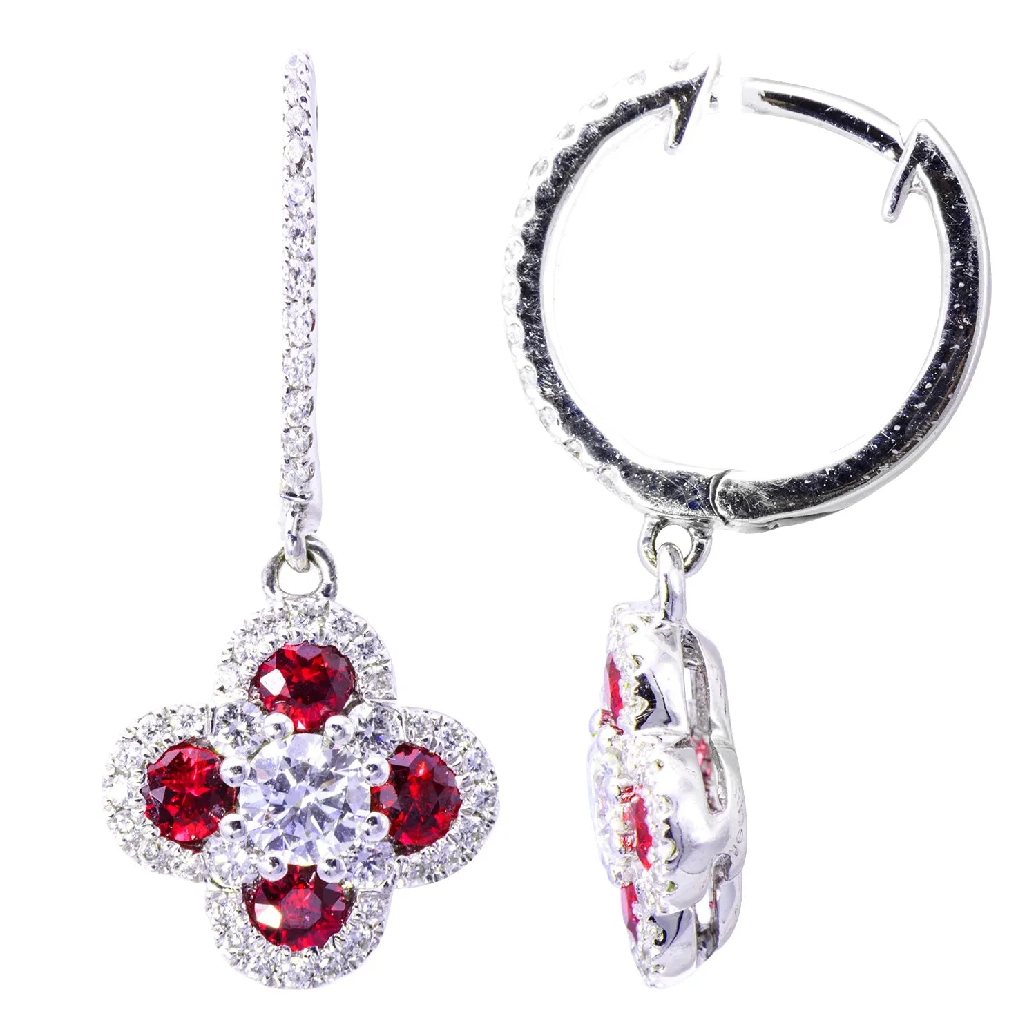 Earrings 18KW 4.7G 8RUBY-0.62CT 92RD-0.89CT