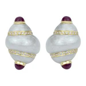 Earrings - Ruby And Diamond (Enamel) (2338A)