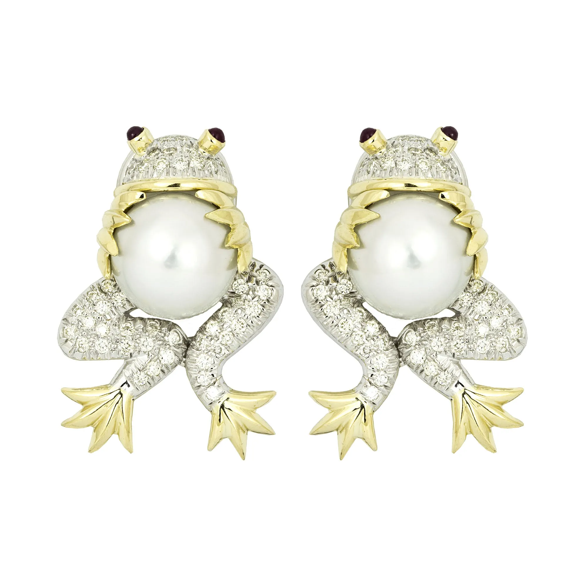 Earrings - Ruby, South Sea Pearl And Diamond