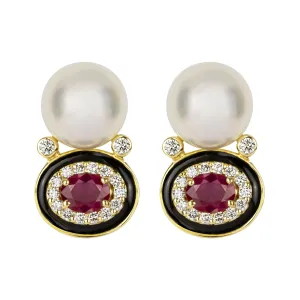 Earrings - South Sea Pearl, Ruby And Diamond (enamel) (2352E)