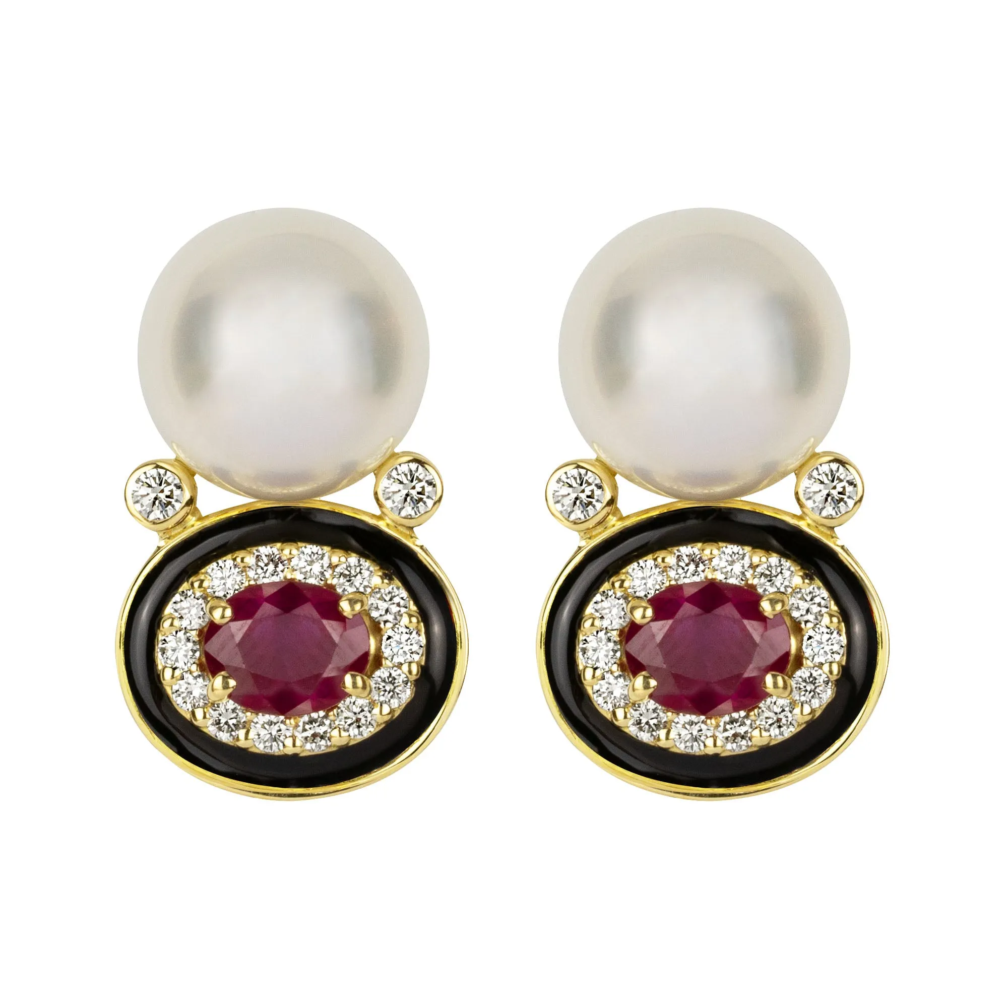 Earrings - South Sea Pearl, Ruby And Diamond (enamel) (2352E)