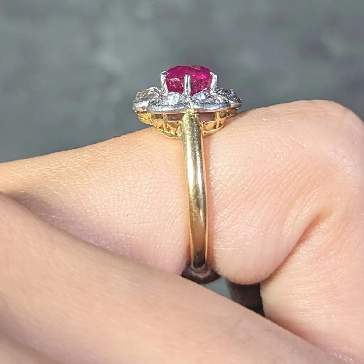 Edwardian 3.39 CTW No Heat Burma Ruby Diamond Platinum 18 Karat Cluster Ring GIA