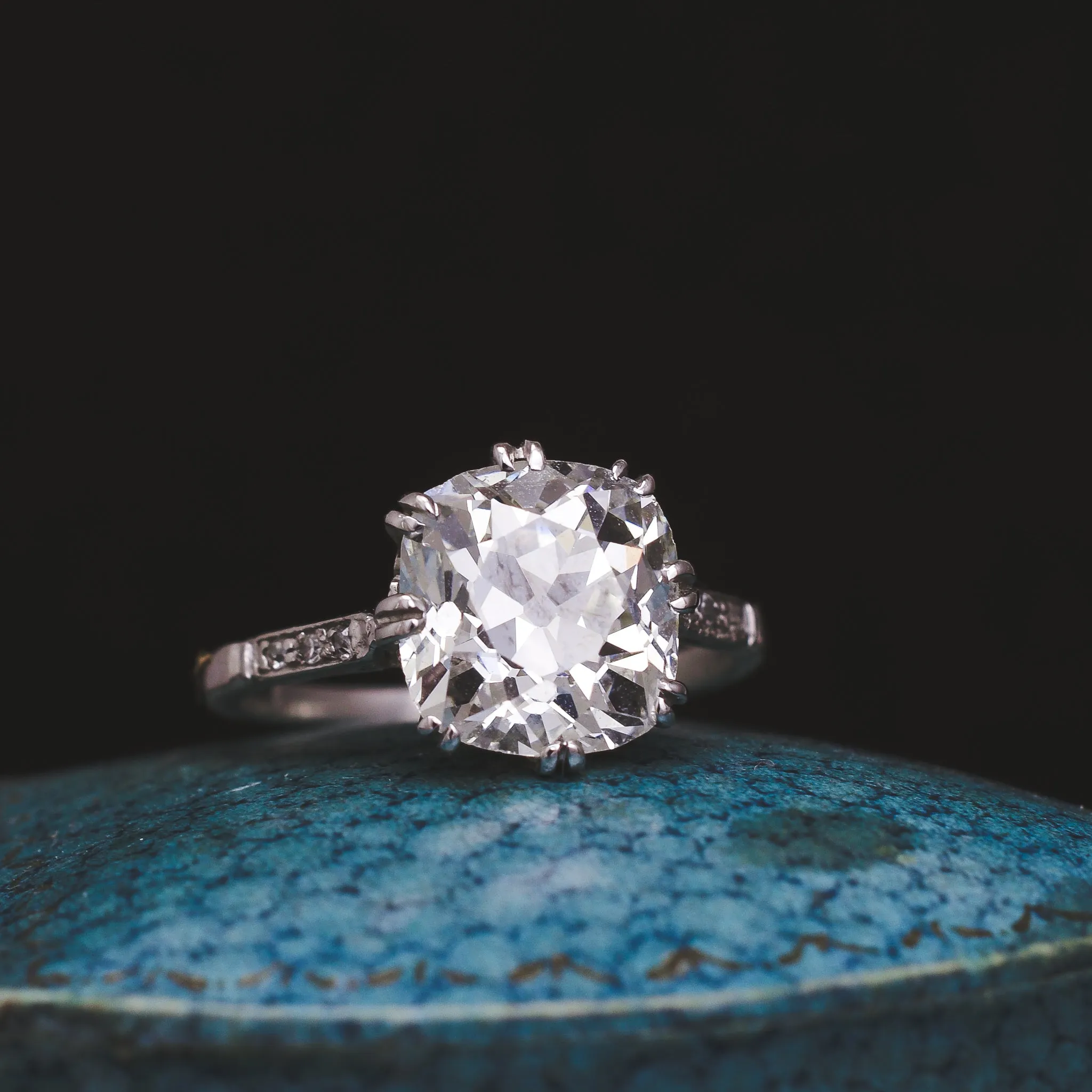Edwardian 4.20ct Cushion Cut Diamond Engagement Ring