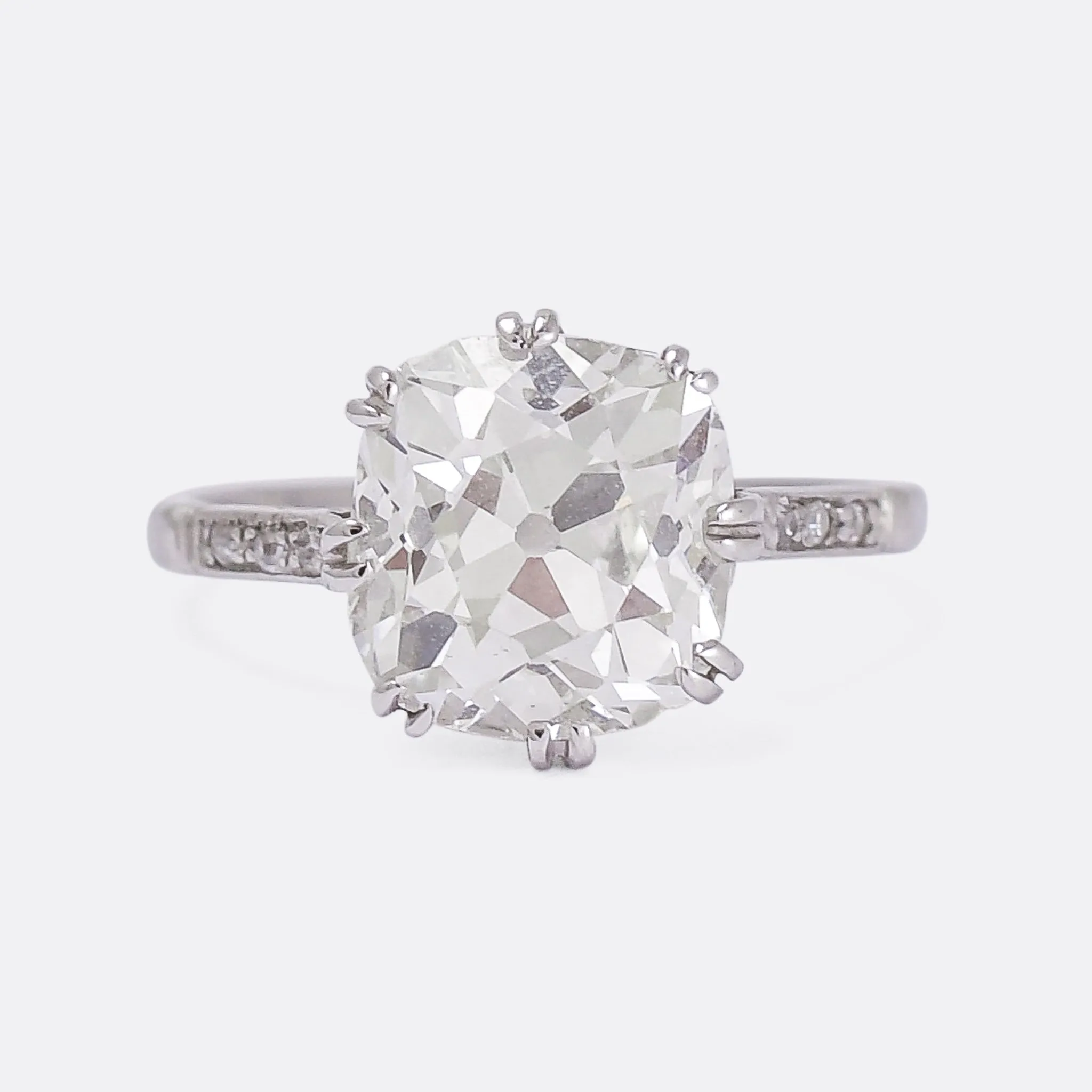 Edwardian 4.20ct Cushion Cut Diamond Engagement Ring