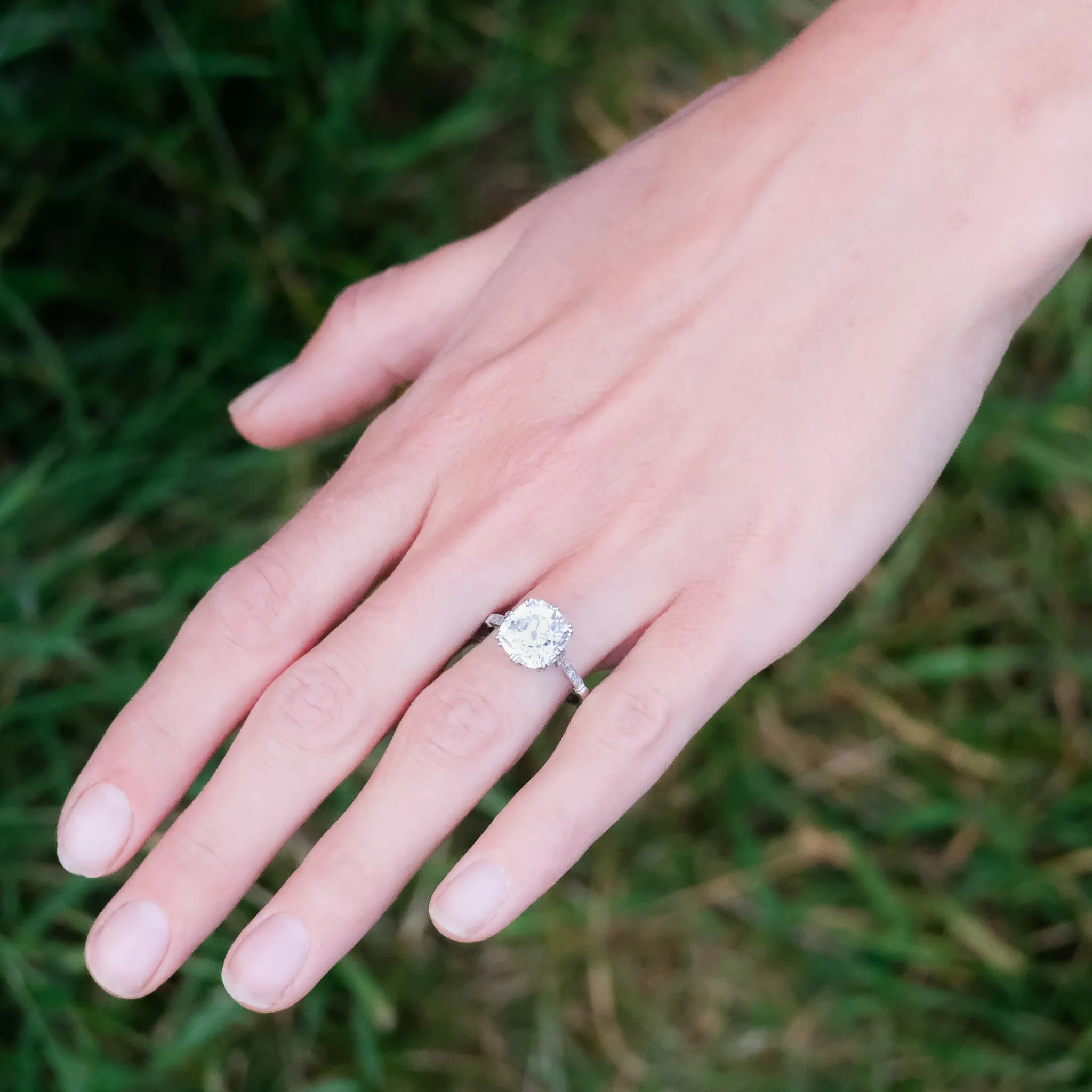 Edwardian 4.20ct Cushion Cut Diamond Engagement Ring