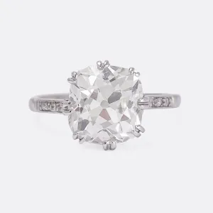 Edwardian 4.20ct Cushion Cut Diamond Engagement Ring