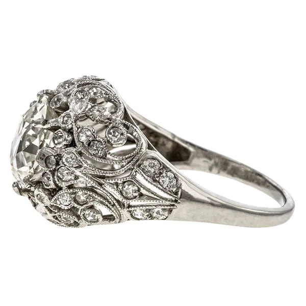 Edwardian Filigree Engagement Ring, Cushion Cut 2.53ct.