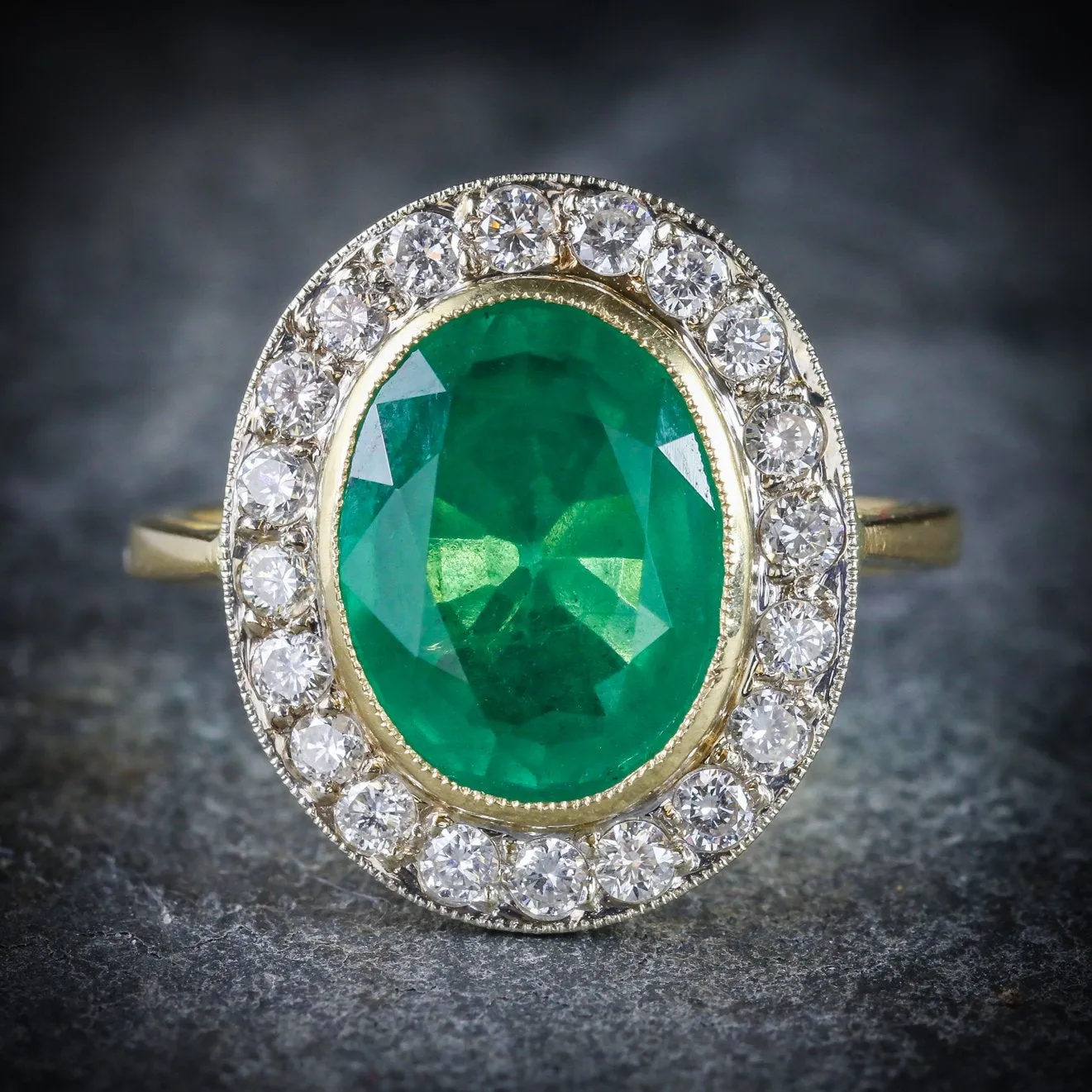 Edwardian Style Emerald Diamond Ring 18Ct Gold 7ct Emerald