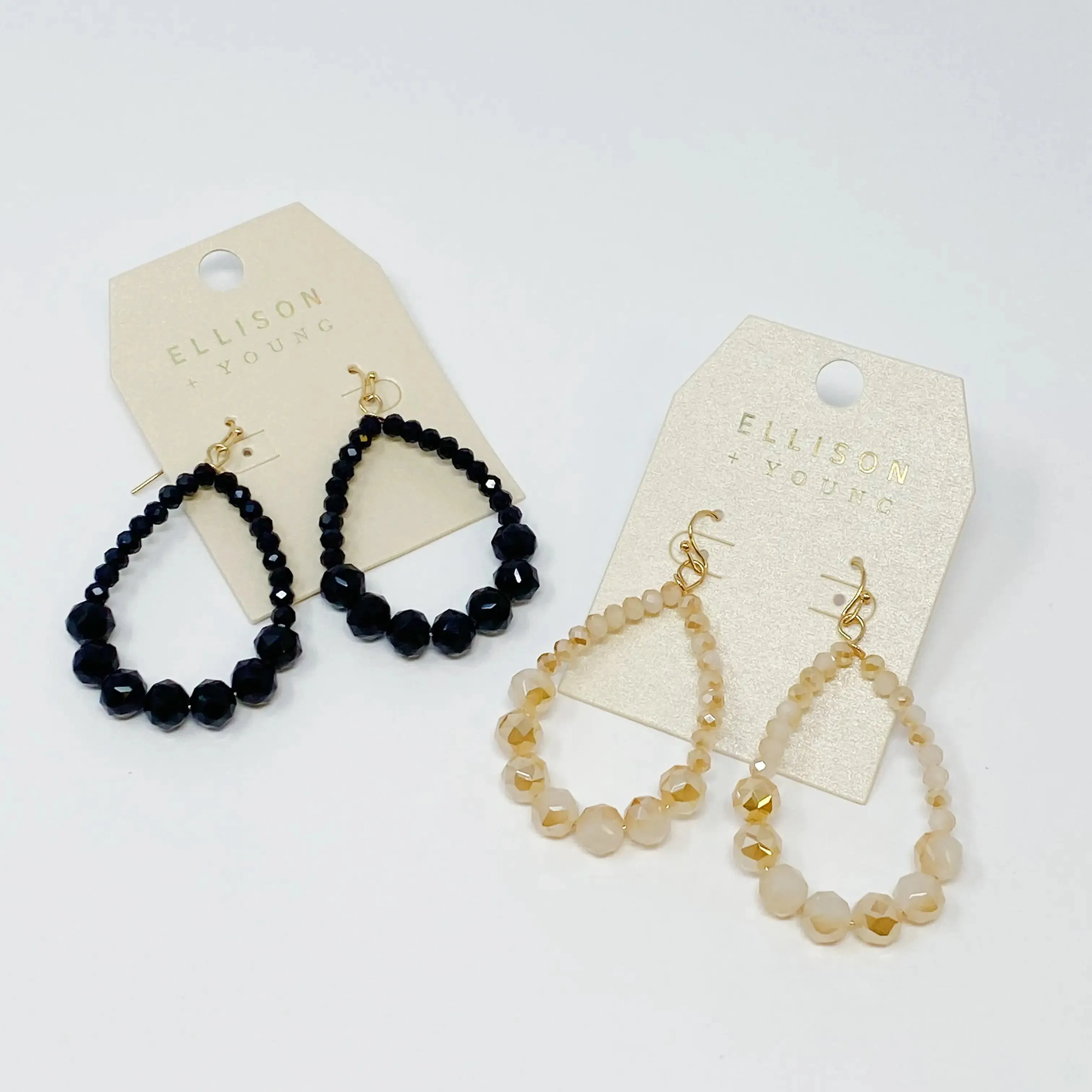 Elegant Beaded Teardrop Dangle Earrings with Faceted Glass Beads and Gold Tone Hardware