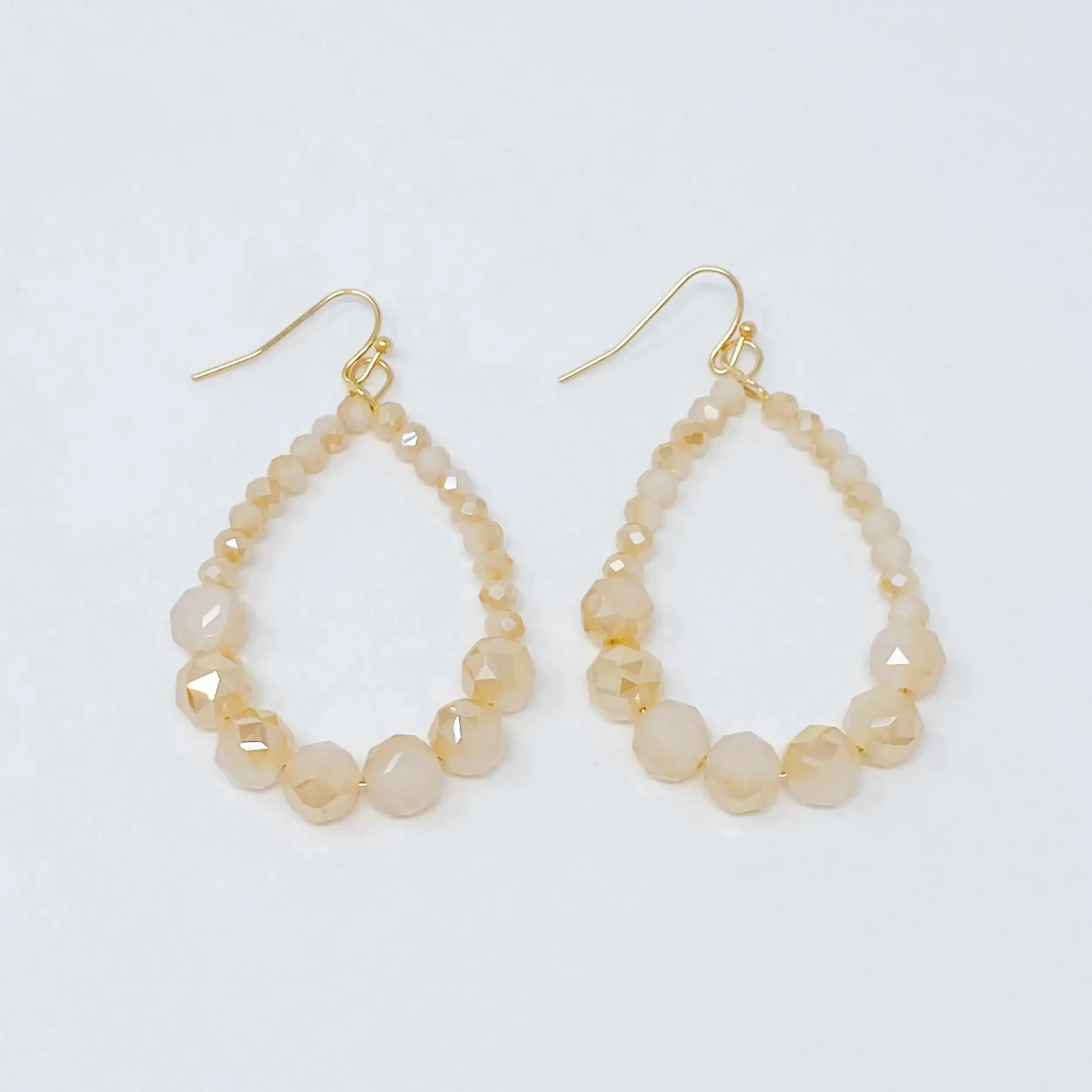 Elegant Beaded Teardrop Dangle Earrings with Faceted Glass Beads and Gold Tone Hardware