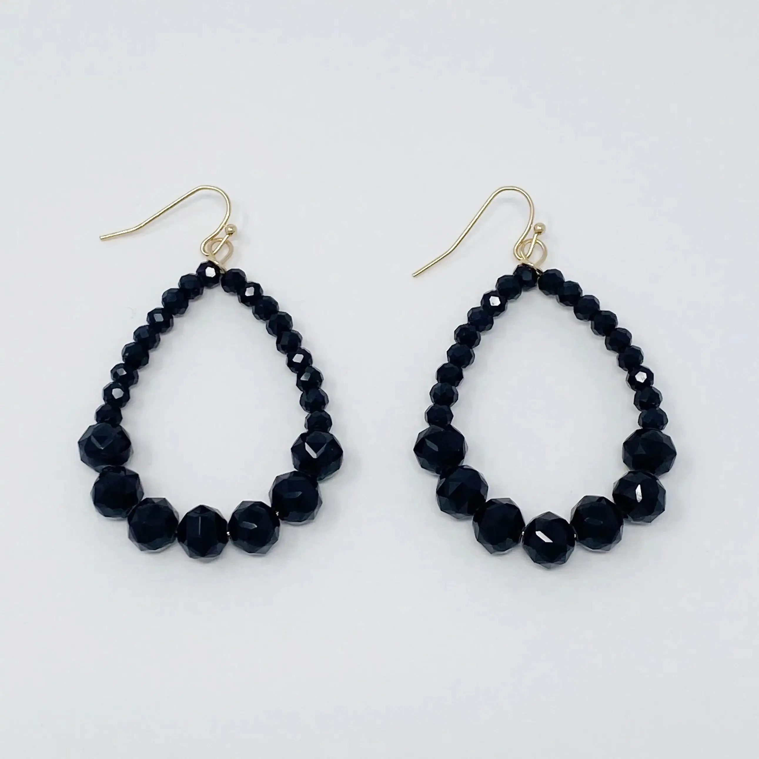 Elegant Beaded Teardrop Dangle Earrings with Faceted Glass Beads and Gold Tone Hardware