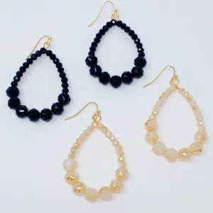Elegant Beaded Teardrop Dangle Earrings with Faceted Glass Beads and Gold Tone Hardware