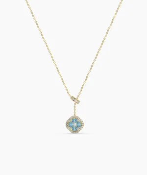 Elegant Blue Stone & Diamond Bow Necklace