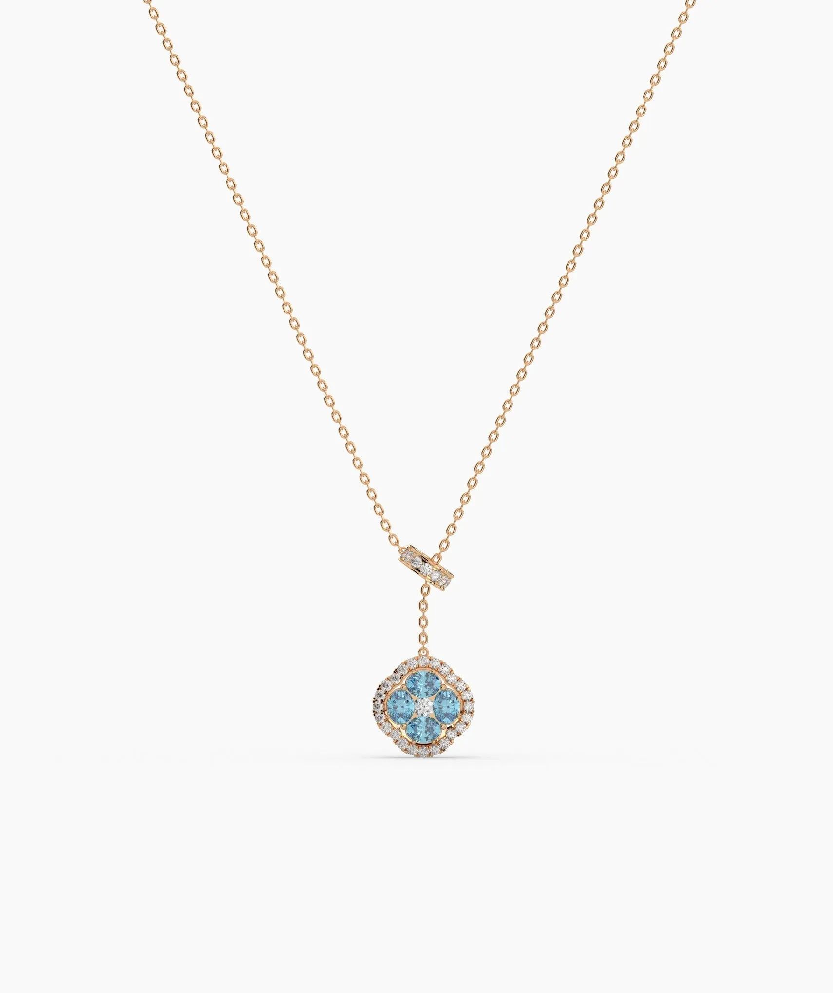 Elegant Blue Stone & Diamond Bow Necklace