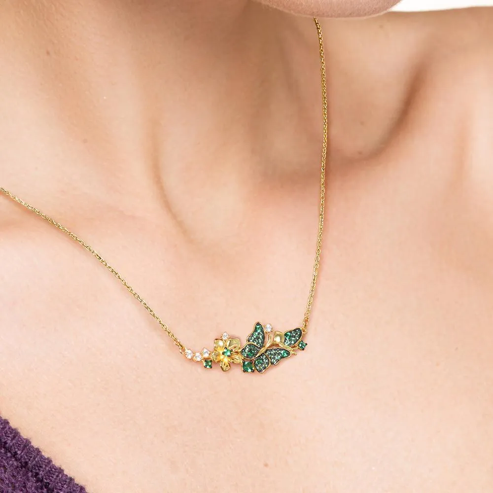 Elegant Green Butterflies Necklace