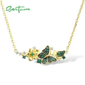 Elegant Green Butterflies Necklace