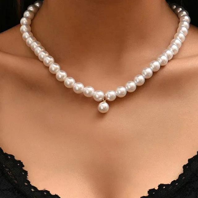 Elegant Jewelry Wedding Big Pearl Necklace For Women Fashion Imitation Pearl Green Rose Color Stone Choker Necklace