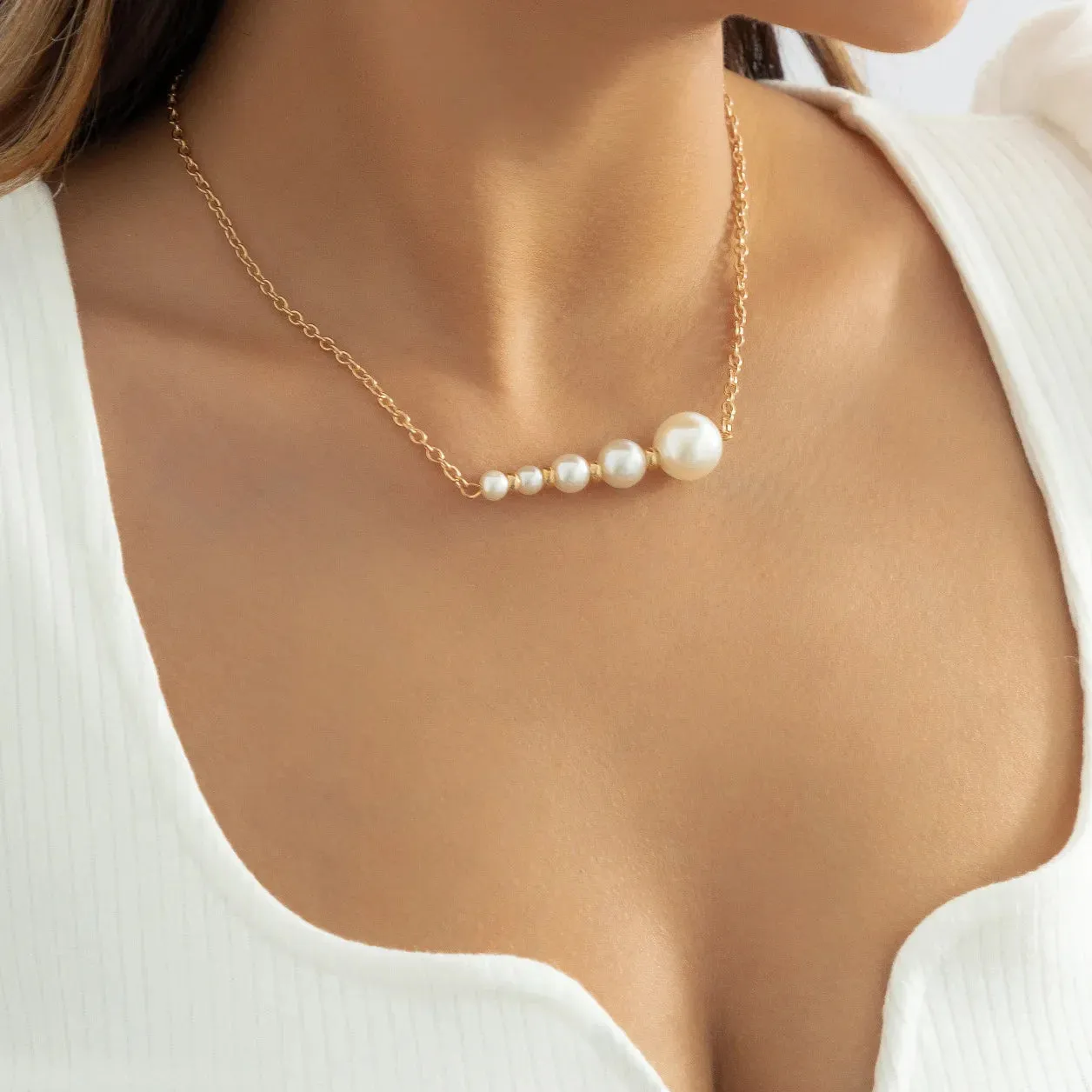 Elegant Jewelry Wedding Big Pearl Necklace For Women Fashion Imitation Pearl Green Rose Color Stone Choker Necklace
