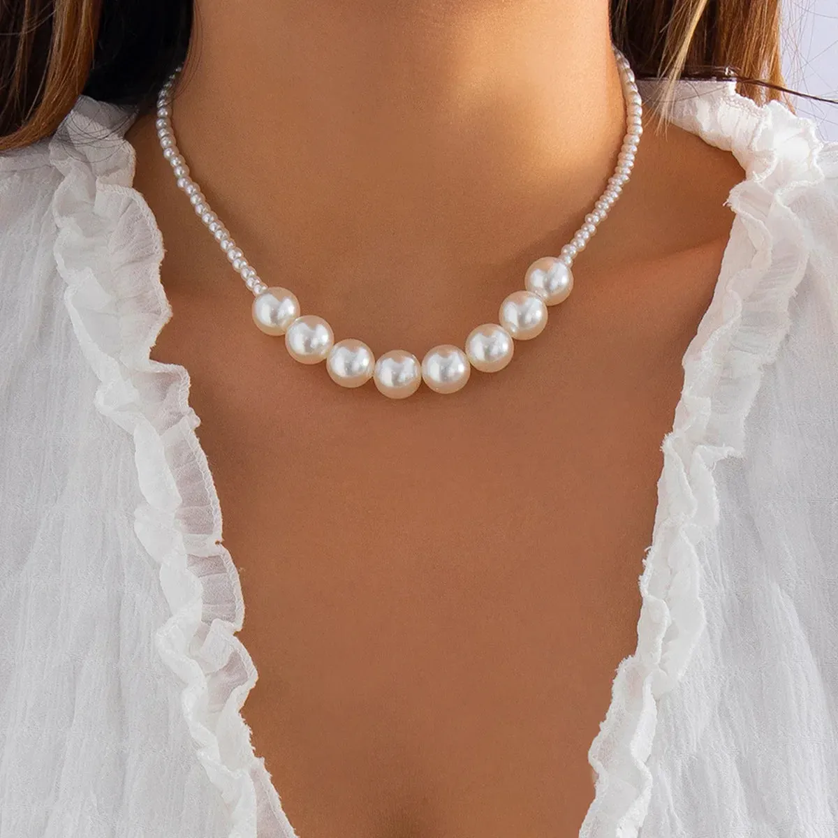 Elegant Jewelry Wedding Big Pearl Necklace For Women Fashion Imitation Pearl Green Rose Color Stone Choker Necklace