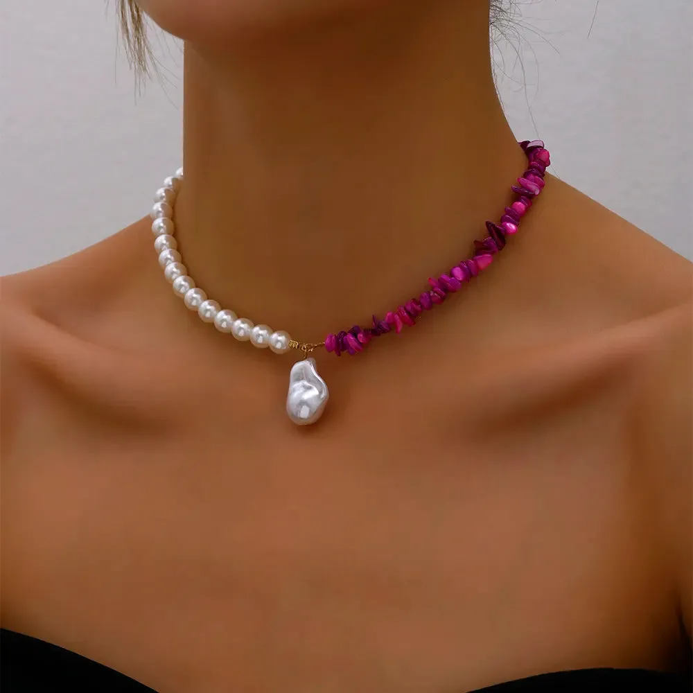 Elegant Jewelry Wedding Big Pearl Necklace For Women Fashion Imitation Pearl Green Rose Color Stone Choker Necklace
