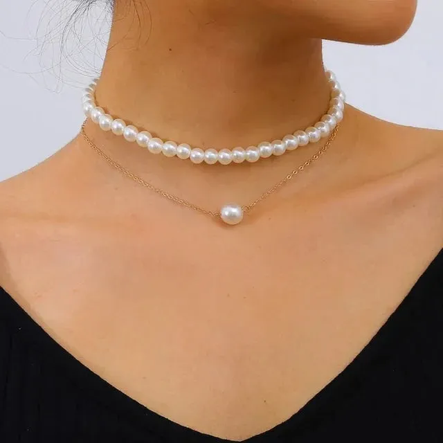 Elegant Jewelry Wedding Big Pearl Necklace For Women Fashion Imitation Pearl Green Rose Color Stone Choker Necklace