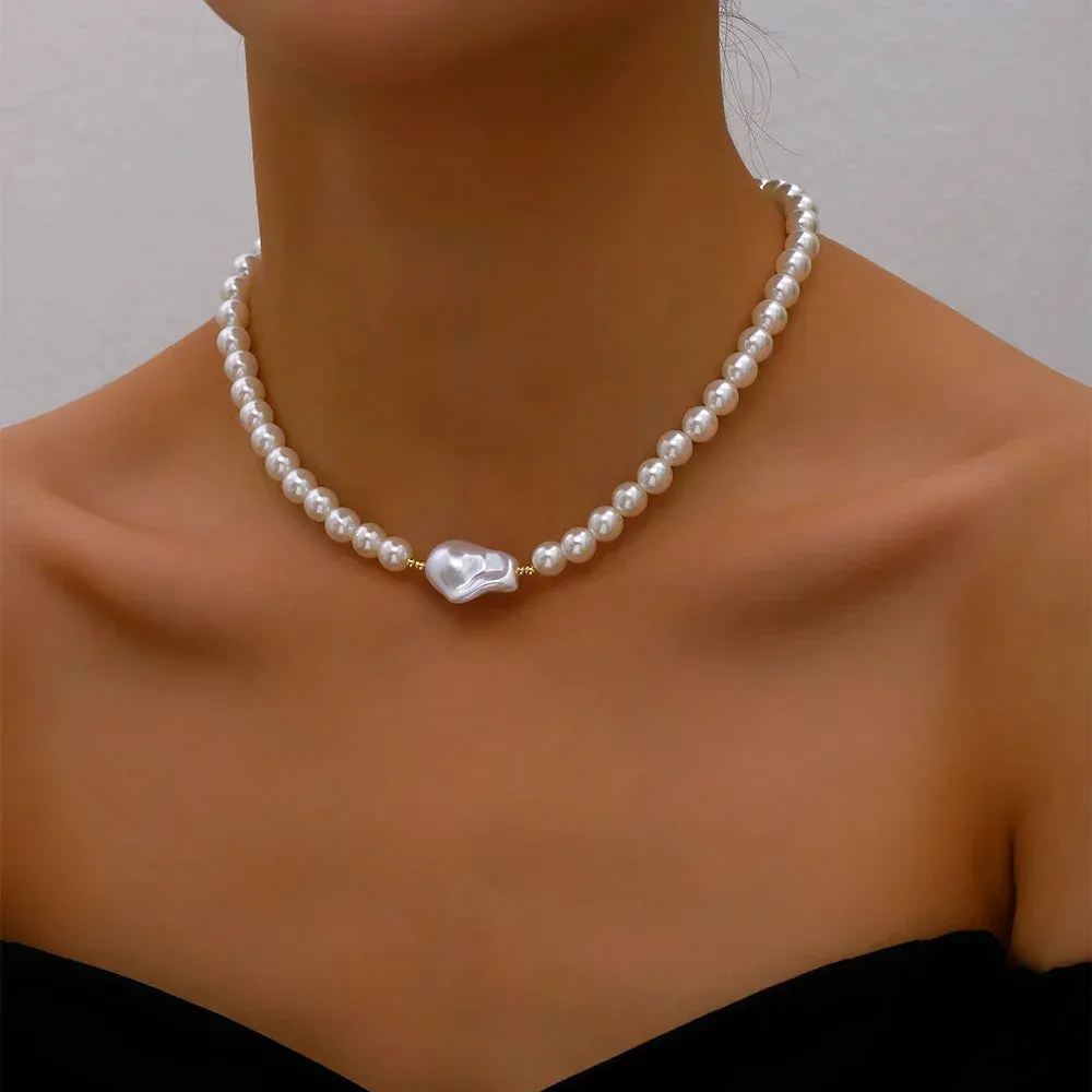 Elegant Jewelry Wedding Big Pearl Necklace For Women Fashion Imitation Pearl Green Rose Color Stone Choker Necklace
