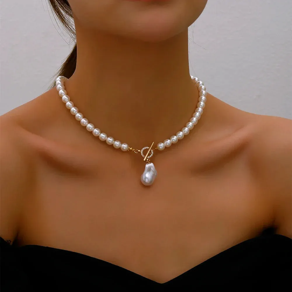 Elegant Jewelry Wedding Big Pearl Necklace For Women Fashion Imitation Pearl Green Rose Color Stone Choker Necklace