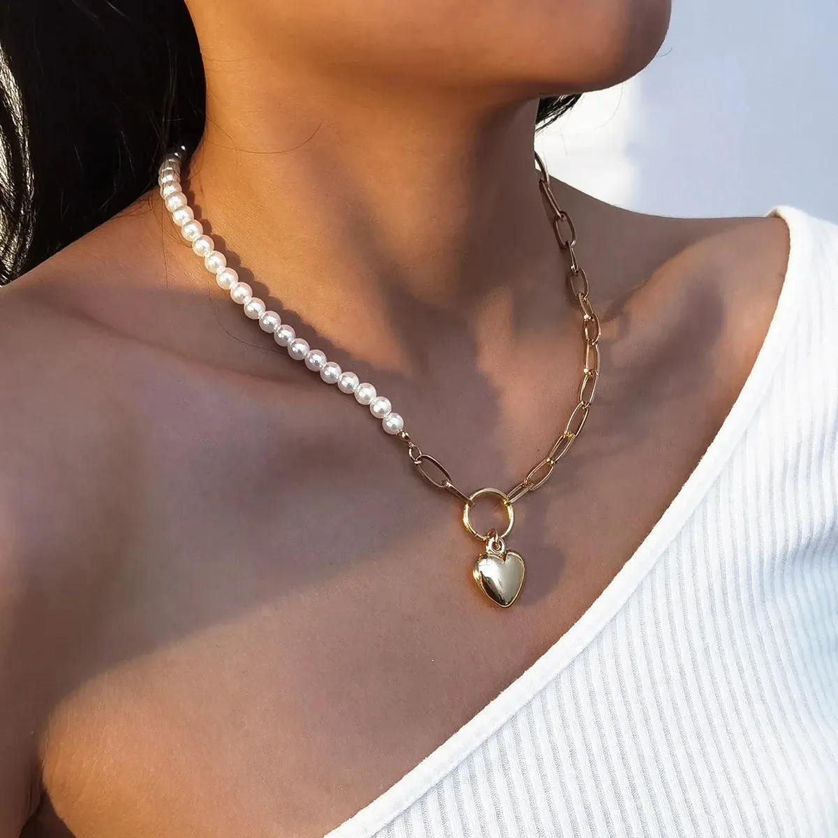 Elegant Jewelry Wedding Big Pearl Necklace For Women Fashion Imitation Pearl Green Rose Color Stone Choker Necklace