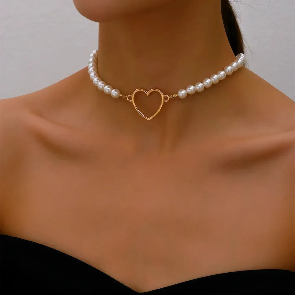 Elegant Jewelry Wedding Big Pearl Necklace For Women Fashion Imitation Pearl Green Rose Color Stone Choker Necklace