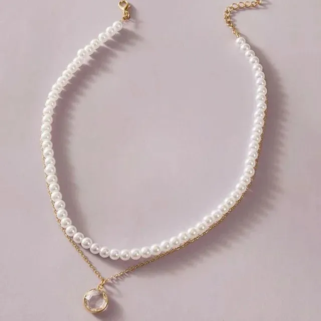 Elegant Jewelry Wedding Big Pearl Necklace For Women Fashion Imitation Pearl Green Rose Color Stone Choker Necklace