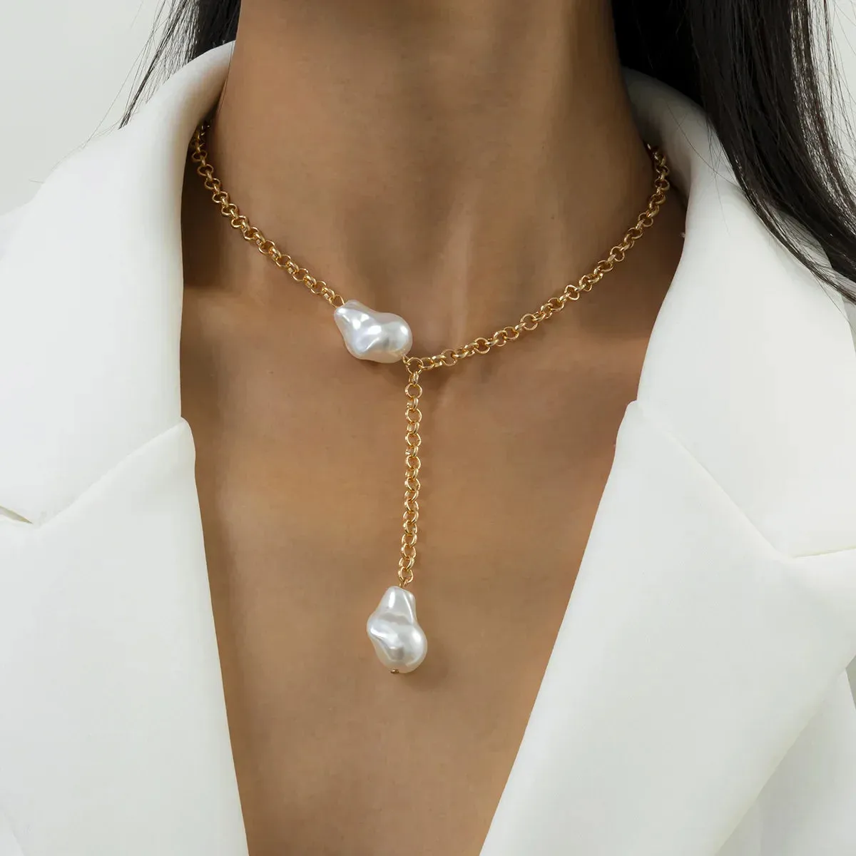 Elegant Jewelry Wedding Big Pearl Necklace For Women Fashion Imitation Pearl Green Rose Color Stone Choker Necklace