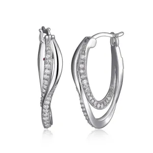 Elle Ocean Sterling Silver Rhodium Plated CZ Double Hoop Earrings