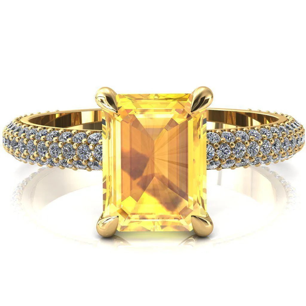Elley Emerald Yellow Sapphire 4 Claw Prong Diamond Accent Engagement Ring
