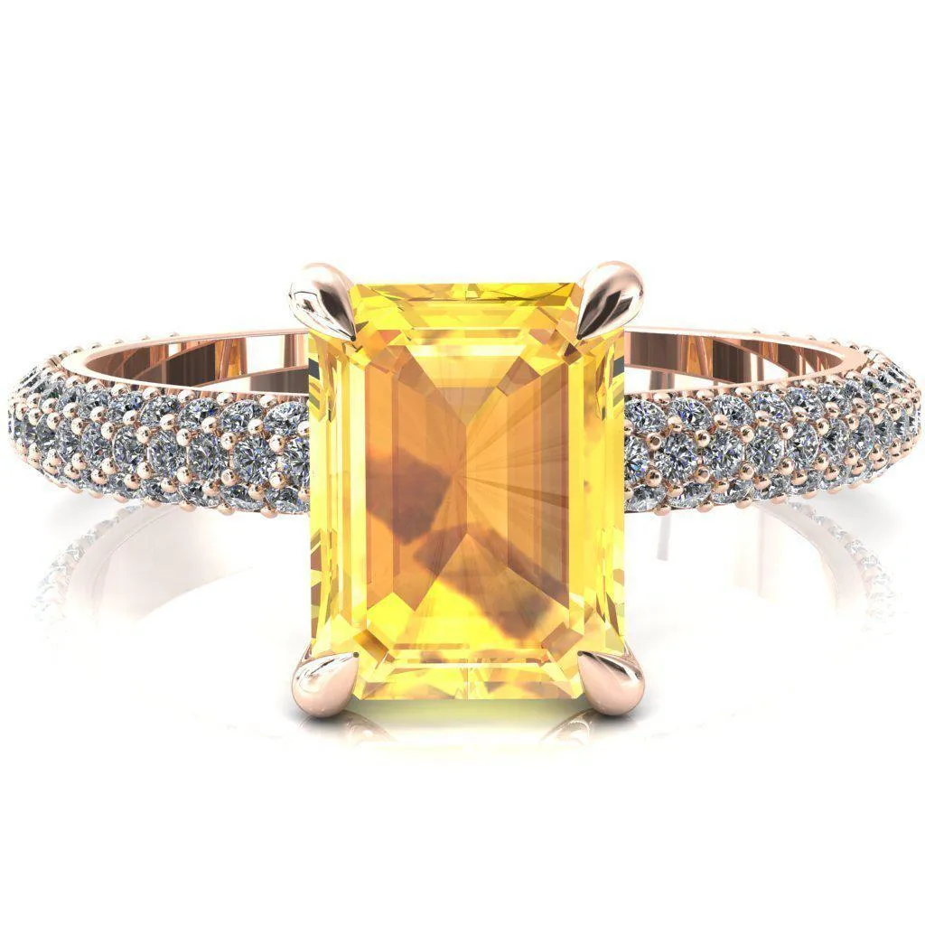 Elley Emerald Yellow Sapphire 4 Claw Prong Diamond Accent Engagement Ring
