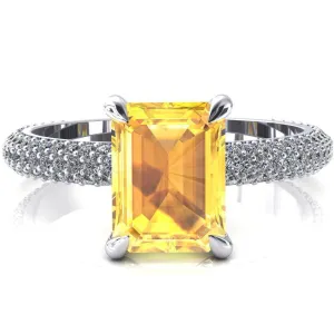 Elley Emerald Yellow Sapphire 4 Claw Prong Diamond Accent Engagement Ring