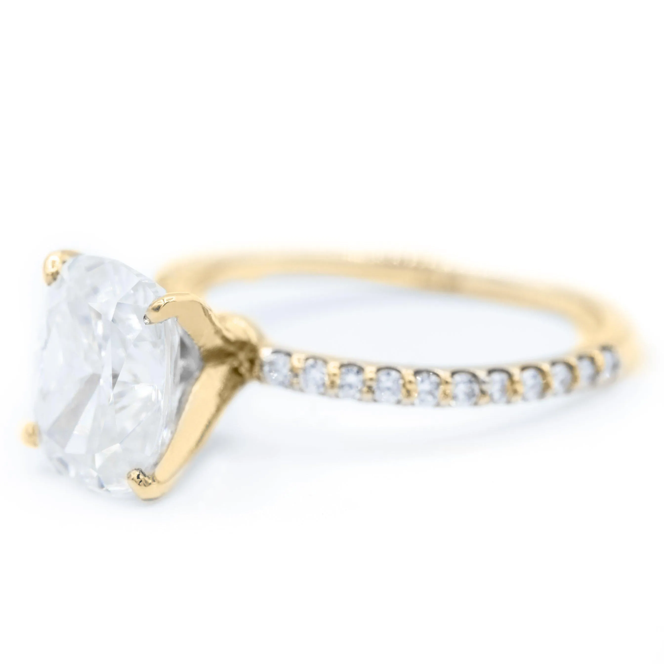 Elongated Cushion Crushed Ice Moissanite 4 Prongs Diamond Accent Ice Solitaire Ring